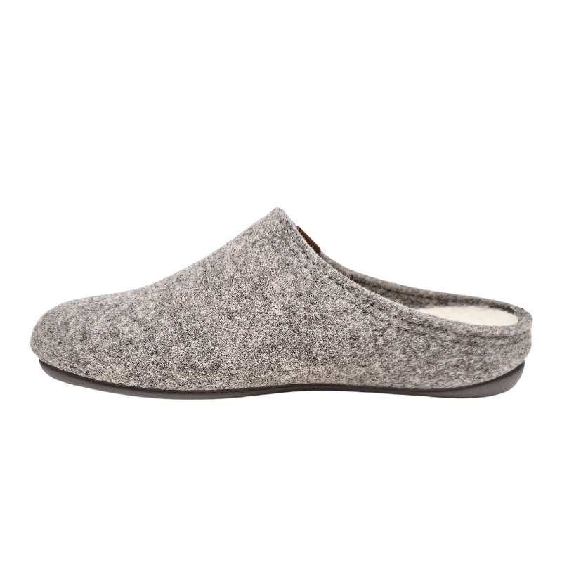 Grauer Bella Moda Hausschuh aus Wolle von der anderen Seite ohne Riemen