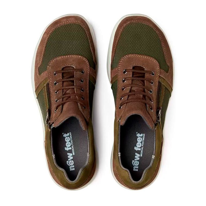 New Feet snøresko med lynlås - Grøn/brun - Seniorshop