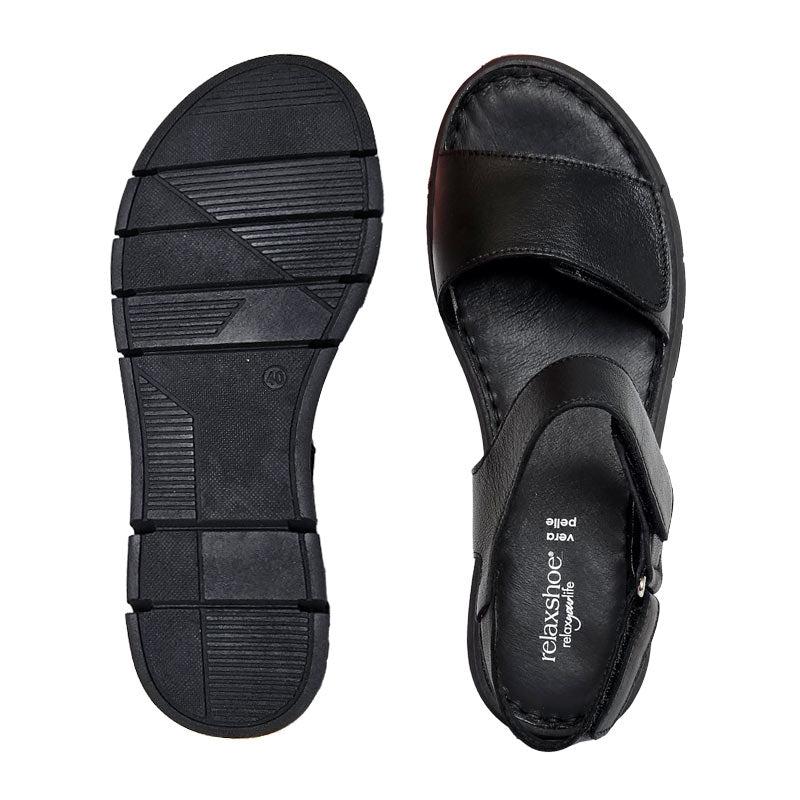 Relaxshoe damesandal med kilehæl - Sort