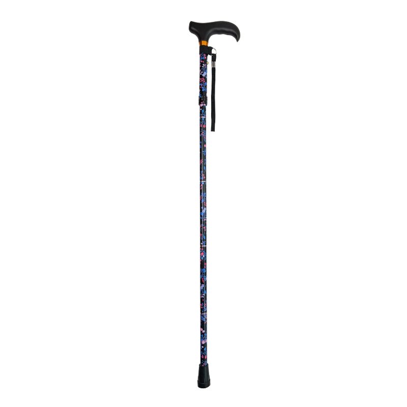 Sammenklappelig stok - Sort med blomster - Seniorshop